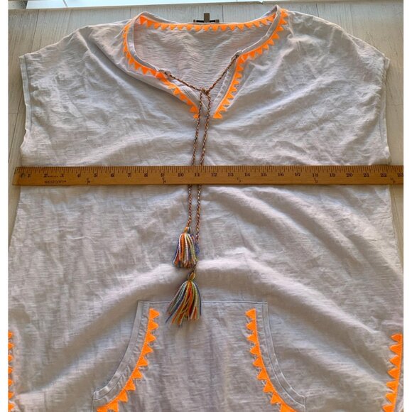 Lisa Todd Womens Large White Tunic With Neon Orange Embroidered Accents - Picture 6 of 6